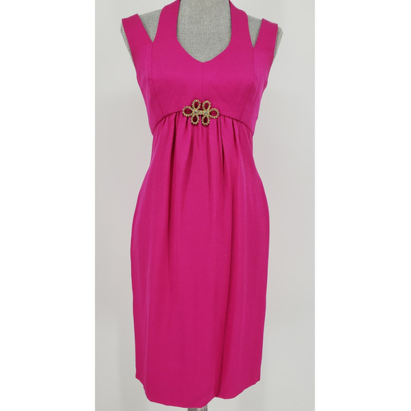 En Francais By Huey Waltzer Dress 4 Vintage 90s Cocktail Barbie Pink Rhinestone - Picture 1 of 12